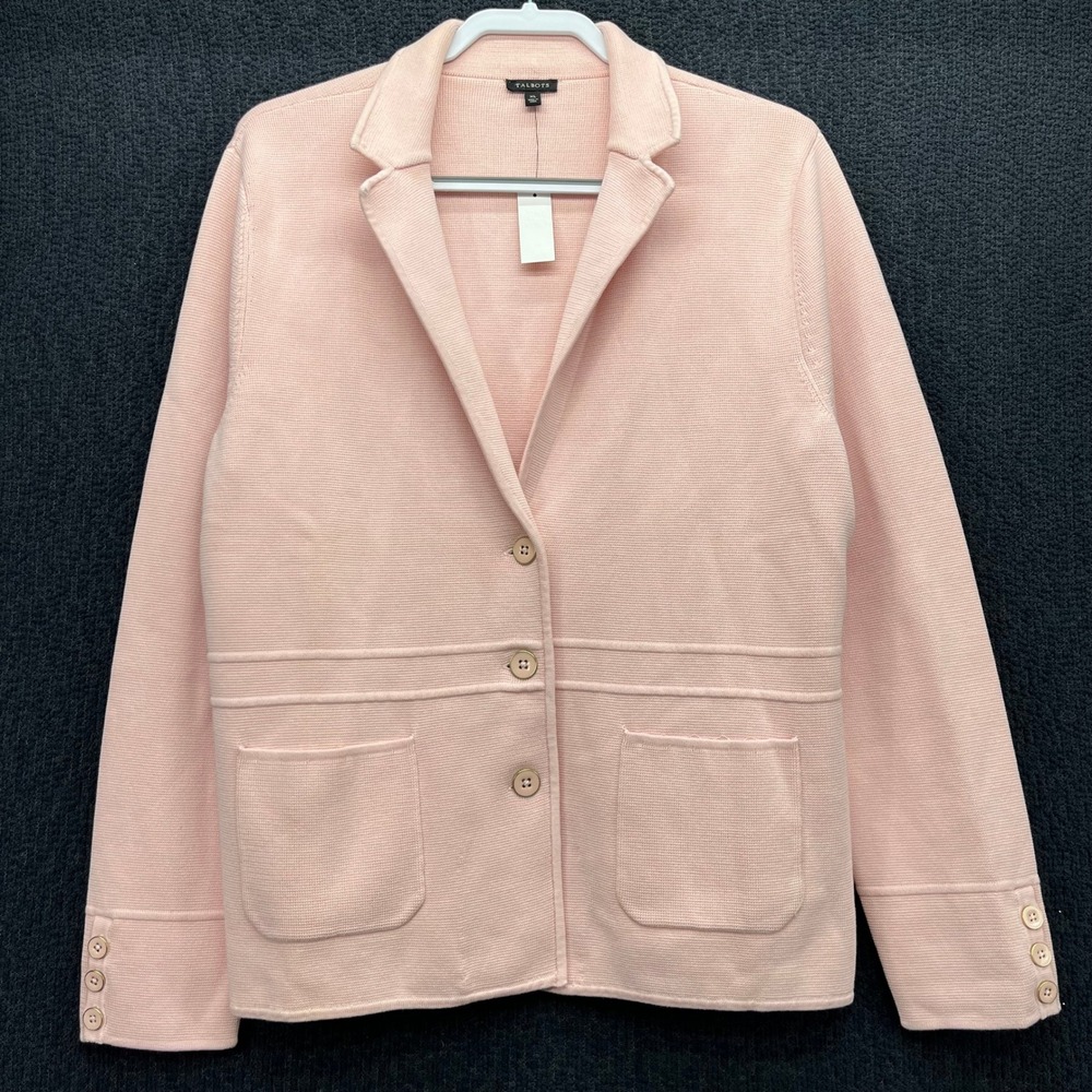 Talbots Pink Cotton Rayon Blend Knit Sweater Blazer Jacket Sz XL NWT 326773